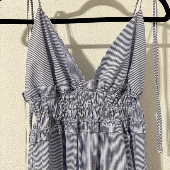 Zara Blue Striped Backless Sweetheart Shoulder Tie Midi Summer Dress - Picture 3 of 7